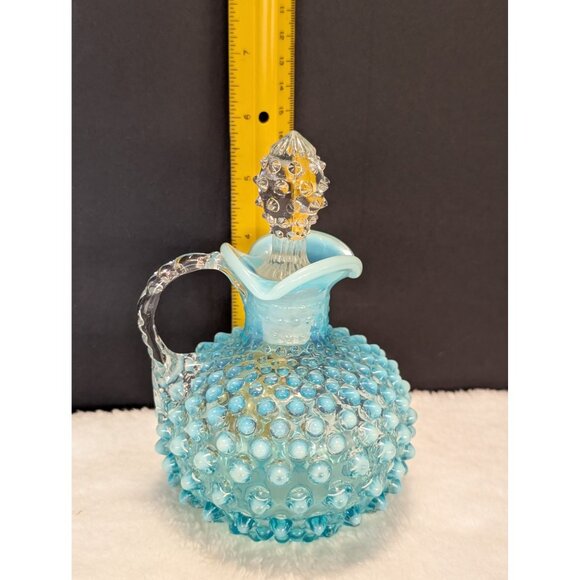 Vntg Fenton English Hobnail Blue Opalescent Glass Cruet With Stopper Spa Decor - Picture 8 of 9